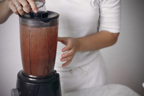 Vegan chocolate in a blender.
