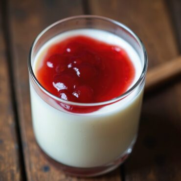 Desert with fruit compote.