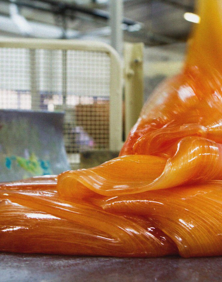 Caramel mixed in a factory.